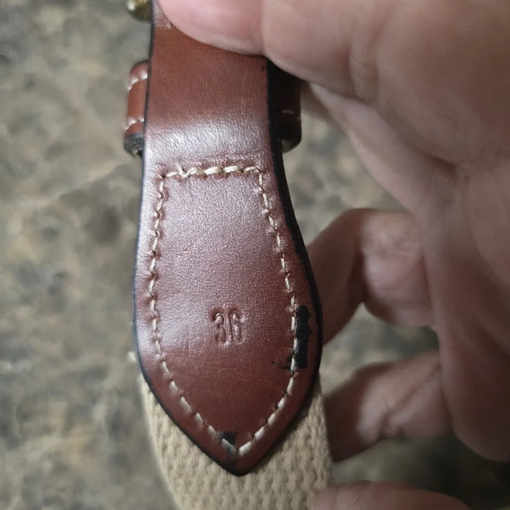 Men's Size 36 Navy Hunting Dog Belt Leather Trim Brass Buckle 1.25